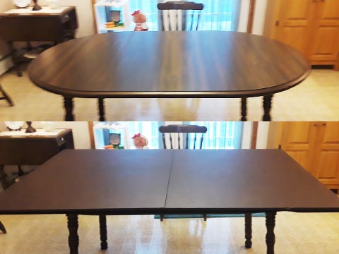 Photo: rounded capsule table befor and after rectangular extension