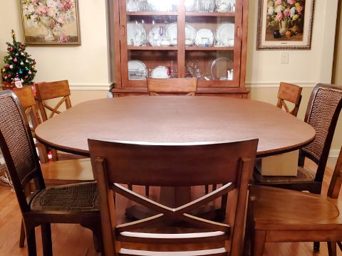 Cherry wood oval table extender with 8 chairs